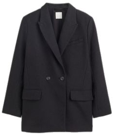 H&m Winter Blazer, H&m Long Sleeve Winter Blazer, H&m Double-breasted Workwear Outerwear, Classic H&m Winter Outerwear, Chic H&m Winter Blazer, H&m Black Workwear Outerwear, H&m Fall Office Outerwear, H&m Black Outerwear For Work, Casual H&m Outerwear For Office