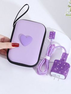 Purple  Collar  TPU   Embellished   Cable & Cable Accessories Sparkle Bag, Cable Protector, Owl Decor, Organizer Bag, Cable Organizer, Bag Organization