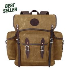 a brown backpack sitting on top of a white background with the words best seller above it