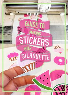 a person is making stickers with silhouettes on a cutting machine that says guide to making stickers with silhouettes