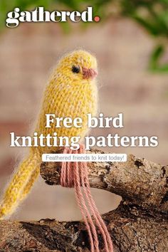 a knitted bird sitting on top of a tree branch with the caption free bird knitting patterns