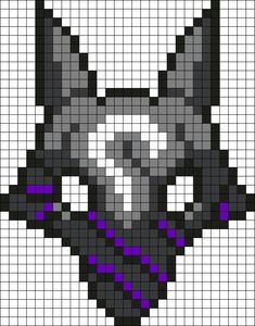 an image of a pixellated animal with purple eyes