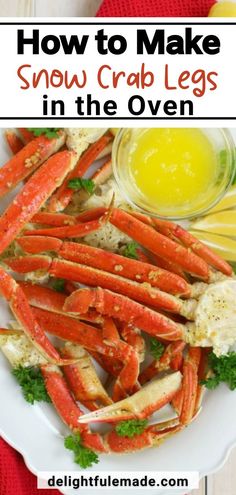 how to make snow crab legs in the oven on a white plate with parsley