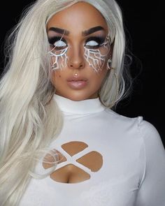 Xmen Storm Makeup, Storm Makeup Xmen, White Contacts Makeup, Storm Makeup, Storm Costume, Halloween Costume Toddler Girl, Creepy Halloween Makeup, White Costumes, Halloween Makeup Scary