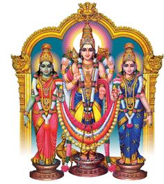 three deities standing next to each other in front of a white background