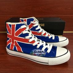 Hand Painted Shoes Design UK Flag Converse High Top Canvas Sneakers Ankle Sneakers, Sneakers Nike Air Max