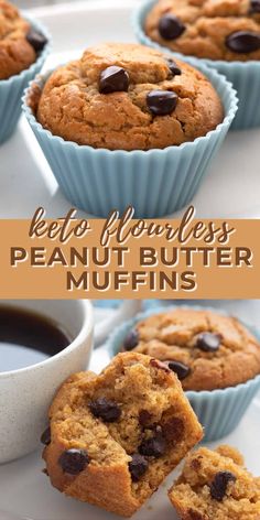 keto florets peanut butter muffins with chocolate chips on top