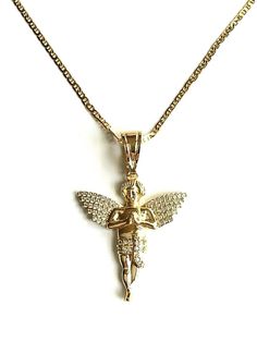 "18K GOLD FILLED ANGEL CUPID CHERUB LOVE NECKLACE 18\" LONG. FOR GOOD LUCK ,LOVE AND HAPPINESS . PENDANT : 50 x 32 mm 18K GOLD FILLED CADENA DE ANGEL AMOR CUPID 18\" LARGO .. PARA BUENA SUERTE,AMOR Y FELICIDAD. DIJE: 50 x 32 mm" Cupid Cherub, Angel Cupid, Figaro Necklace, Good Luck Bracelet, Love And Happiness, For Good Luck, Pompano Beach, Evil Eye Pendant, Love Necklace