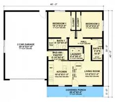 the floor plan for a two story house with an attached garage and living room area