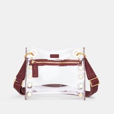 Tony Crimson | Women's Crossbody Clear Bag (Concert Handbag) | Hammitt Hammitt Handbags, Brushed Gold Hardware, Clear Handbags, Gold Bag, Gold Handbags, Clear Bag, Crossbody Clutch, Get The Party Started, Clear Bags