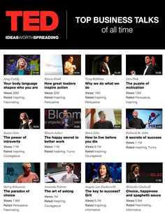 the top business talks of all time are featured in this ad for ted's