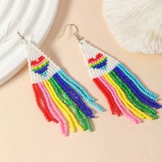 Rainbow Beaded Tassel Earrings, Brand New Measurements: 4 Inches In Length Multicolor Fringe Jewelry For The Beach, Multicolor Tassel Earrings With Dangling Beads As A Gift, Colorful Beaded Tassel Earrings For Summer, Multicolor Beaded Tassel Earrings As Gift, Multicolor Fringe Beaded Earrings With Round Beads, Adjustable Tassel Earrings With Colorful Beads For Party, Summer Tassel Earrings With Colorful Beads, Multicolor Beaded Tassel Earrings For Summer, Multicolor Fringe Jewelry For Beach