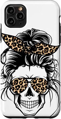 a phone case with a skull and leopard print on the front, featuring an image of a