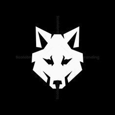 a black and white image of a fox's head on a dark background with the word