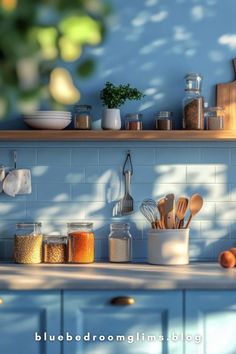 an image of a kitchen scene with food items on the counter and cooking utensils