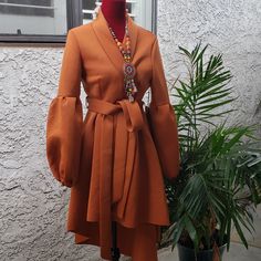 Burnt Orange/Rust Coat In Scuba Knit Fitted Outerwear For Fall Brunch, Fitted Outerwear For Brunch In Fall, Fitted Long-sleeved Outerwear For Brunch, Fitted Long Sleeve Outerwear For Brunch, Scuba Knit, Fashion Statements, Wrap Coat, Trench Coats, Burnt Orange