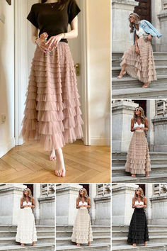 Tiered Elastic Waist Tulle Maxi Skirt Tulle Skirt Outfits Casual, Tulle Skirts Outfit, Tulle Maxi Skirt, Sewing Clothes Women, Mom Fashion, Sarah Jessica, Style Fall, Clothes Women, Holy Communion