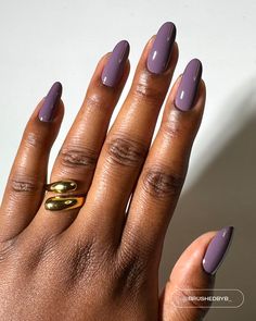 A purple haze polish with a creme finish. Lavender Nails Black Women, Smoky Purple Nails, Reddish Purple Nails, Fall Nail Colors Dark Skin, Fall Purple Nail Colors, Fall/winter Nail Colors, Purple Nails Fall, Almond Purple Nails, Purple Dip Powder Nails