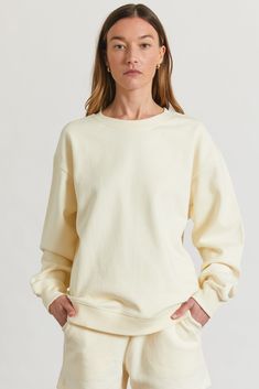 The Boyfriend Sweatshirt - S / Ivory Boyfriend Sweatshirt, Casual Logo, Fleece Jumper, The Boyfriend, Yellow Sweatshirt, Butter Yellow, Brushed Cotton, Oversized Sweatshirt, Jumpsuit Dress