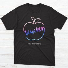 Apple Rainbow, Rainbow Art, Teacher Shirts, Long Sleeve Sweatshirts, Custom Photo, Black Tee, Cotton T Shirt