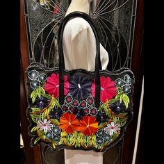 Nwot. Perfect Condition. Bright Colors. Zipper Pocket Inside. Large And Spacious. Absolutely Love This Bag. Embroidered Tote Shoulder Bag, Designer Embroidered Bags For Daily Use, Embroidered Double Handle Bag For Everyday Use, Embroidered Double Handle Shoulder Bag For Shopping, Designer Embroidered Shopping Bag, Designer Embroidered Bags For Shopping, Designer Embroidered Shoulder Bag For Travel, Embroidered Satchel With Double Handle, Embroidered Black Shoulder Bag With Double Handle