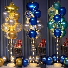 balloons and candles are on display at a party