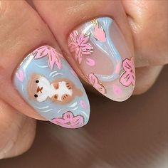 Otter Nail Art, Otter Nails, Kirby Nails, Nail Art Cute, Hello Nails, Hi Hello, Cute Simple Nails, Summery Nails, Simple Acrylic Nails