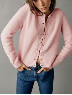 Pink Knit Cardigan Women Embroidery Hollow out Elegant Round Neck Long Sleeve Female Single Breasted Pink Cardigan Outfit, Fluffy Texture, Spring Knits, Buy Sweaters, Family Reunions, Embroidered Cardigan, Movie Nights, Pink Cardigan, Sleeve Pattern