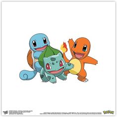 three pokemons are flying through the air with their arms around each other and one is holding