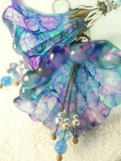 Large Green Blue Purple Flower Earrings ~ Mermaid Flowers ~ Handmade Dangle Flower Earrings, Boho Hippie Bohemian Earrings, Unique Gift For Her. Mermaid Flowers, Lucite Flower Earrings, Flower Dangle Earrings, Dangle Earrings Boho, Flowers Handmade, Green Blue Purple, Bohemian Earrings, Unique Gifts For Her, Blue Chalcedony