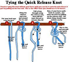 the instructions for how to tie a quick release knot on a wooden pole with ropes attached