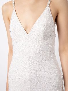 Jenny Packham Nora sequin-embellished Gown - Farfetch White Glamorous V-neck Sequin Dress, White V-neck Evening Dress For Prom Season, Glamorous White V-neck Evening Dress, White Embellished V-neck Evening Dress, White Sequined Sleeveless Evening Dress, White Sleeveless Sequin Evening Dress, Glamorous White Embellished Sequin Dress, Glamorous White Sequined Evening Dress, White Sleeveless Sequin Dress For Wedding