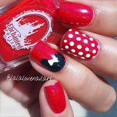 Instagram / lalalovenailart Minnie Nail Art, Red Disney, Neat Nails, Mickey Nails