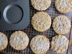 some cookies are cooling on a wire rack