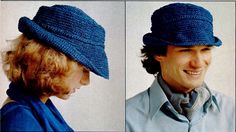 two pictures of a woman wearing a blue hat