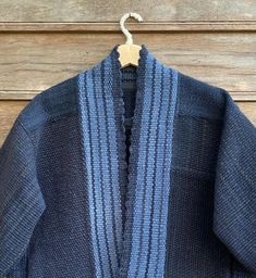 Double-breasted Patchwork Jacket Dark Blue Natural Wool Hand-woven on a Traditional Loom. - Etsy Thailand Patchwork Jacket, Womens Jackets, Natural Wool, Hand Woven, Loom, Double Breasted, Dark Blue, Thailand, Hand Weaving