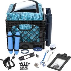 an image of a cooler set up with tools and supplies to use in the water