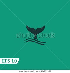 a whale's tail flups out from the water on a blue green background