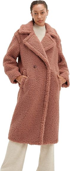 100% Polyester Imported Button closure Dry Clean Only This item has limited qty's available Full-length double breated teddy coat Shell and Lining - 100% Polyester Ugg Coat, Quilted Fleece Jacket, Ugg Jacket, Yellow Rain Jacket, Long Teddy Coat, Leather Hoodie, Black Raincoat, Faux Fur Hoodie, Luxury Jacket