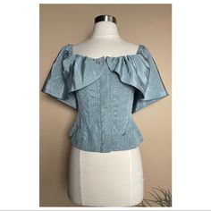 Lpa Corset Zip Front Top From Revolve Size Xs Nwt Rr Blue Cropped Evening Top, Blue Cropped Top For Evening, Elegant Cropped Blue Tops, Blue Ruffled Tops For Evening, Elegant Light Blue Top For Evening, Cream Silk Blouse, Burgundy Blouse, Sparkly Top, Lace Cutout