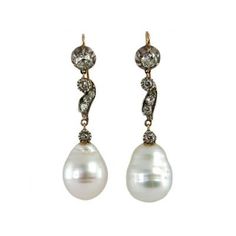 Late 19th Century Pearl and Diamond Earrings by Victorian Pearl Drop Earrings For Formal Occasions, Antique Pearl Drop Earrings For Formal Occasions, Antique Drop Pearl Earrings For Formal Occasions, Victorian Pearl Earrings For Anniversary, Victorian Style Formal Pearl Drop Earrings, Classic Baroque Pearl Earrings For Pierced Ears, Antique Pearl Drop Dangle Earrings, Gold Victorian Drop Diamond Earrings, Victorian Teardrop Pearl Drop Earrings