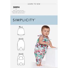 the sewing pattern for an infant's romper and diaper cover is shown