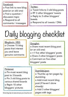 the daily blogging checklist for bloggers is shown in four different colors and sizes