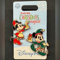 mickey and minnie mouse christmas pin set