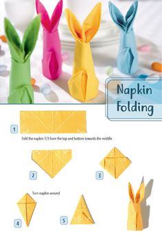 an origami rabbit is shown with instructions to make it look like they are folded