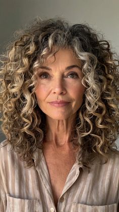 Best Looks for Curly Feathered Cut 🌸 Long Curly Hair For Older Women, Cut Curly Hairstyles, Curly Gray Hair Over 50 Curls With Bangs, Middle Age Curly Hair Styles Over 40, Curly Grey Shag Haircut, Long Layered Curly Grey Hair, Going Gray Gracefully, 50 Makeup