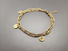 🌺Customized Double Layer Chain Bracelet is a Great Anniversary, Birthay and Holiday Gift. The chain and tag are made by Gold Plated Stainless Steel which is Tarnish Resistant. The chain size is 2mm cable chain and 4mm link chain. Perfect gift for Mom, Wife, Girlfriend, Sister and Daughter. 🌺 🥰Our shop is committed to excellence, offering you a product that not only meets but exceeds your expectations.  🔆 EXCEPTIONAL CRAFTSMANSHIP: Each of our Jewelry is a masterpiece of detail and design, in Adjustable Metal Chain Bracelet For Personalized Gifts, Minimalist Stainless Steel Chain Bracelet For Friendship, Minimalist Stainless Steel Friendship Bracelet, Minimalist Metal Name Bracelet, Trendy Charm Bracelet With Delicate Chain As Gift, Minimalist Metal Charm Bracelet With Adjustable Chain, Minimalist Metal Charm Bracelet With Delicate Chain, Minimalist Personalized Metal Chain Bracelet, Personalized Minimalist Metal Chain Bracelet