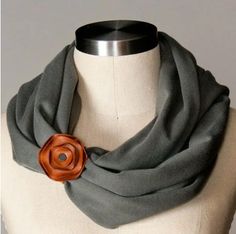 "Instead of a shawl pin try a scarf cuff to secure your shawl or scarf A leather rosette attached to a 6\" leather band 3/4\" wide with a snap to secure it. Or a strappy leather cuff 7\" long and 1\" wide in a champagne color with keep your scarf or shawl in place while adding an extra touch Each piece of leather is molded by hand and hand dyed. Each color is so pretty you probably will want more than one." Scarf Cuff, Leather Scarf, Scarf Necklace, Shawl Pins, Scarf Tying, Leather Flowers, Floral Scarf, Yellow Leather, Scarf Set