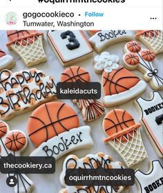 cookies decorated to look like basketballs and the numbers 3, 4, 5, 6