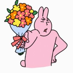 a cartoon character holding a bouquet of flowers